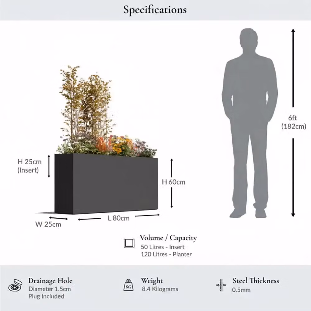 Access Garden Products Galvanised Steel Trough Planter, Grey, W: 25 cm, D: 80 cm, H: 60 cm – 12