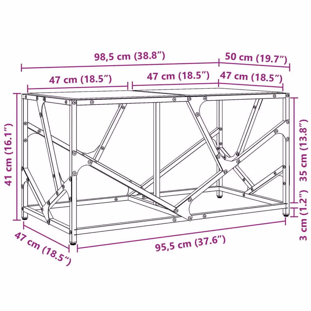 Berkfield Home Modern Rectangular Coffee Table with Transparent Glass Top and Matt Steel X-Frame, W: 98.5 cm, D: 50 cm, H: 41 cm – 4