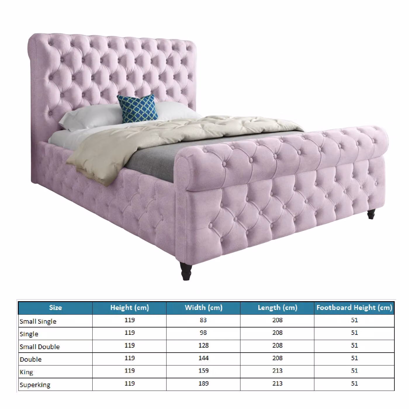 KDMD Savana Sleigh Upholstered Soft Velvet Bed Frame in Pink, Size: 200 x 200 cm – 4