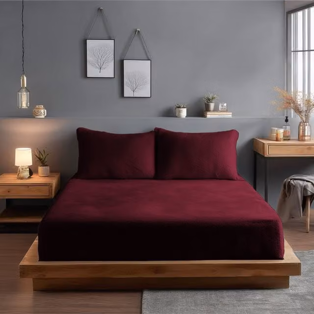 Snug City Teddy Fleece Extra Deep Fitted Sheet, Purple, Single, W/D/H: 90 x 190 x 30 cm
