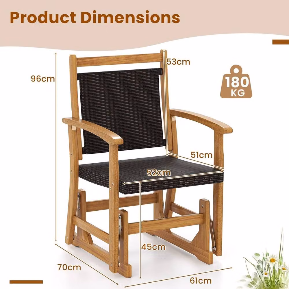 SPETLEK Brown Acacia Wood and Rattan Outdoor Glider Chair Patio Swing Rocker Seat – 2