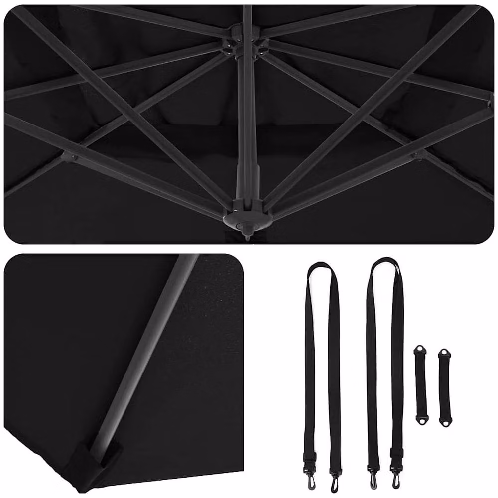 Berkfield Home Roma Cantilever Parasol in Black Aluminium, W: 286 cm, D: 285 cm, H: 265 cm – 6