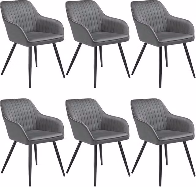 tectake Marilyn Set of 6 Modern Velvet Dining Chairs in Grey and Black