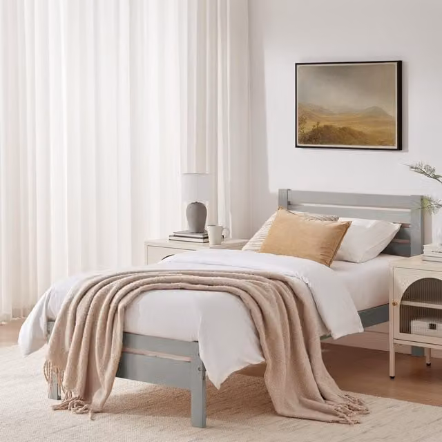 FurnitureboxUK Declan Single Bed Frame in Solid Pine, Light Grey – 1