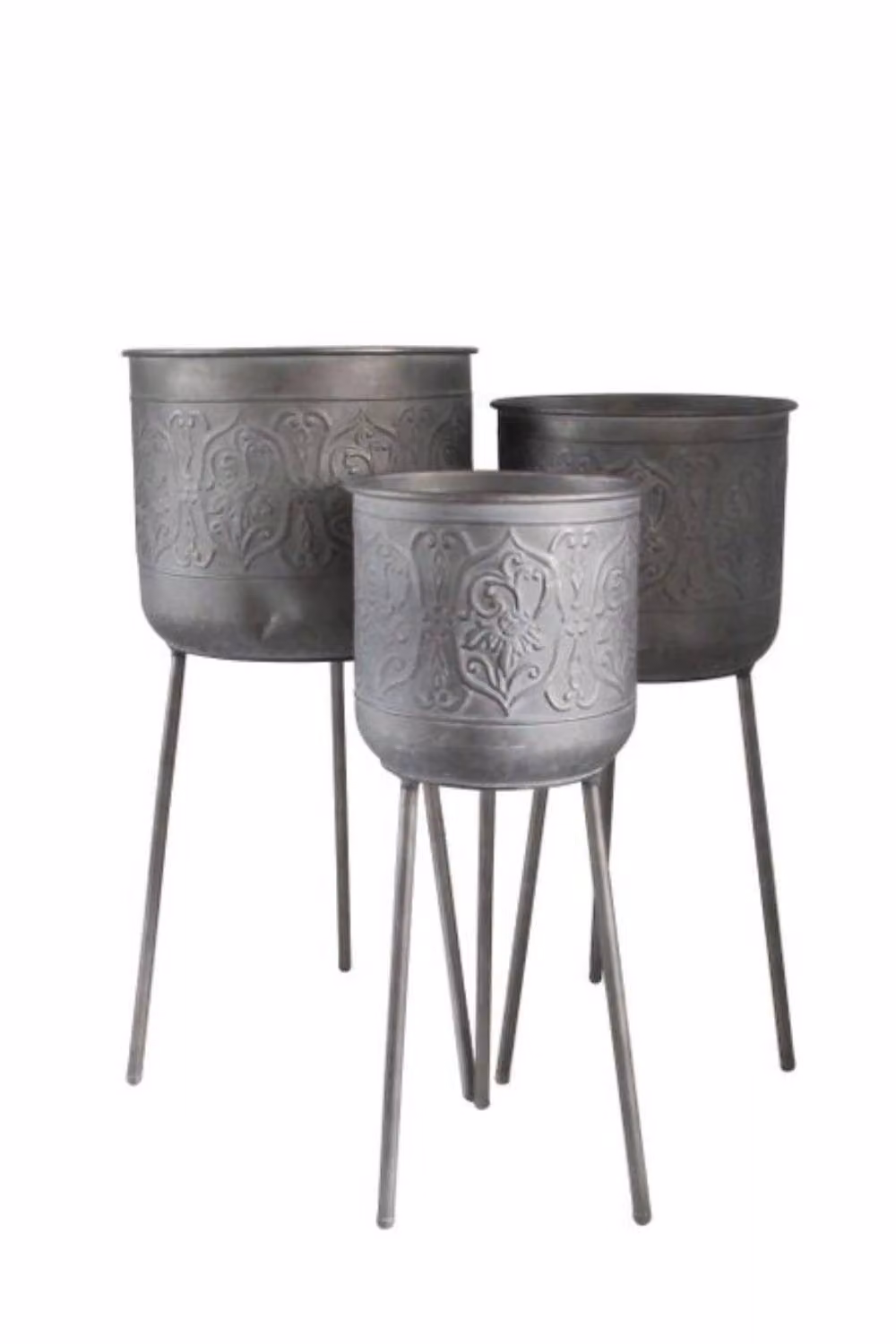 KDMD Grey Creation Legacy Zinc Planters on Stands, Set of 3 – 2