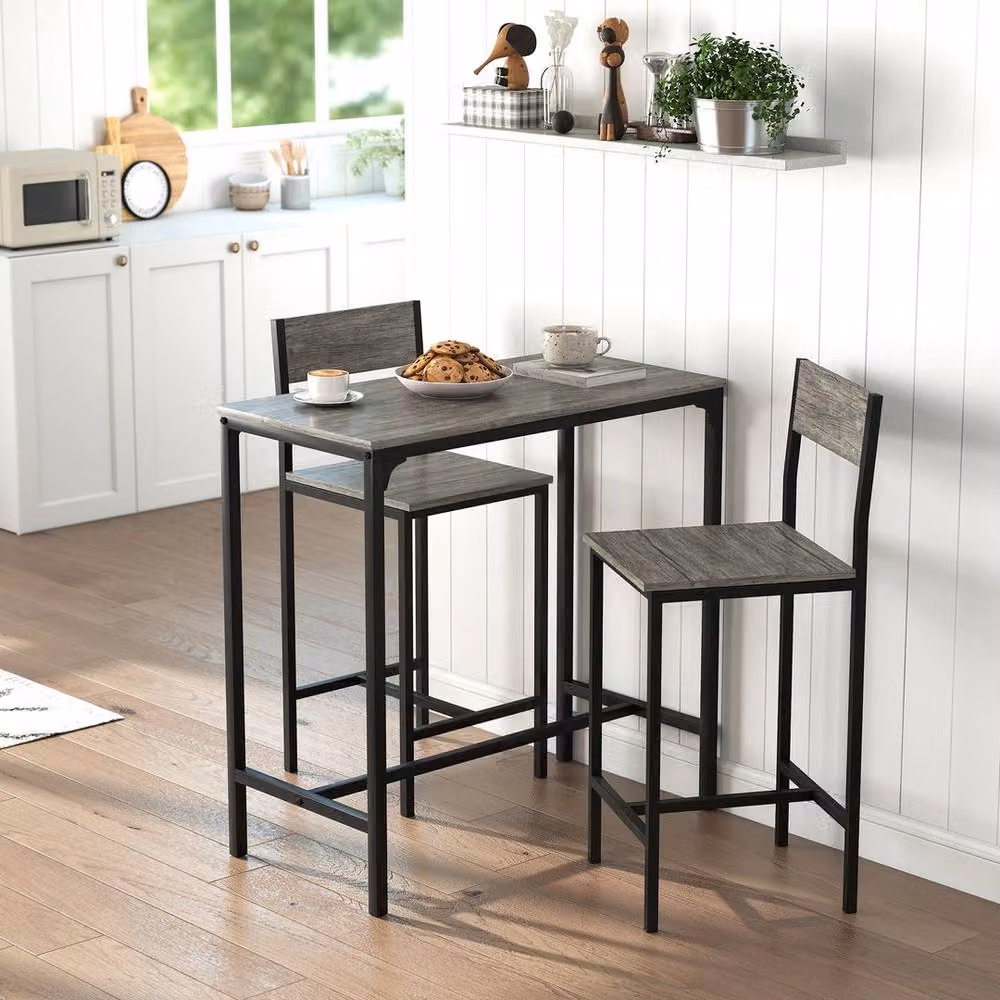 KORVIXA 3-Piece Bar Table and Stools Set in Grey – 3