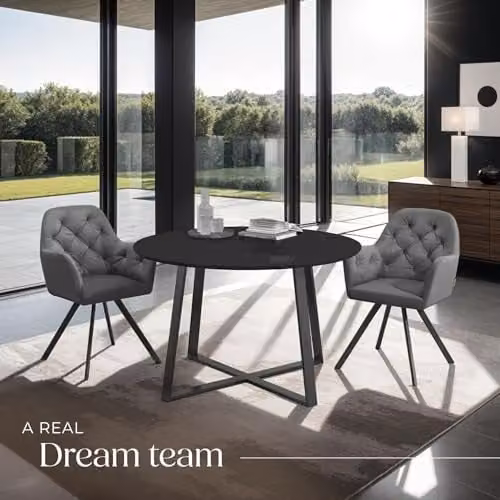 tectake Set of 2 Lucia Armchairs in Anthracite Grey with Geometric Pattern and Metal Legs – 2