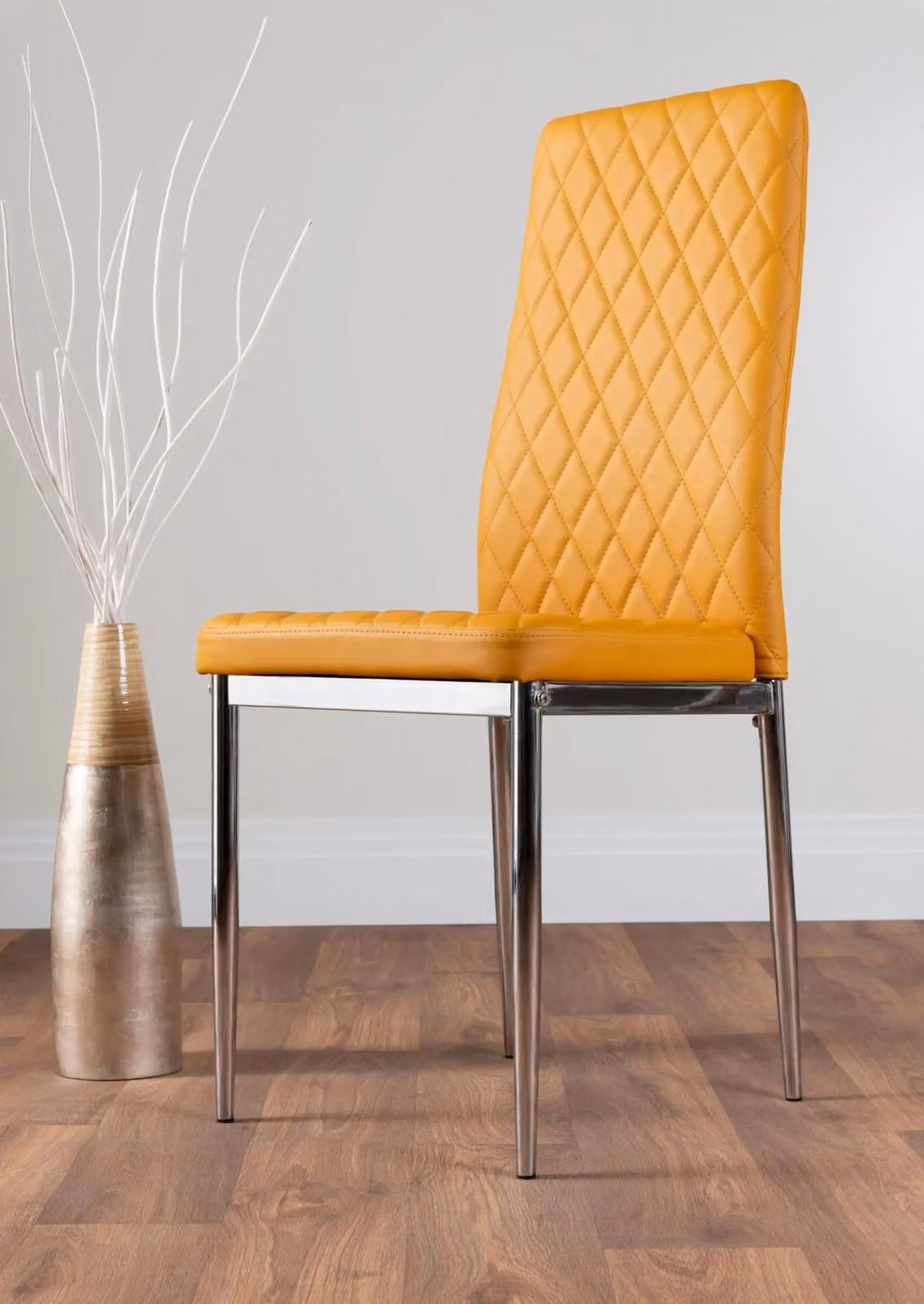 FurnitureboxUK Carson White Marble Effect Dining Table and 4 Milan Chrome Leg Chairs in Mustard – 2
