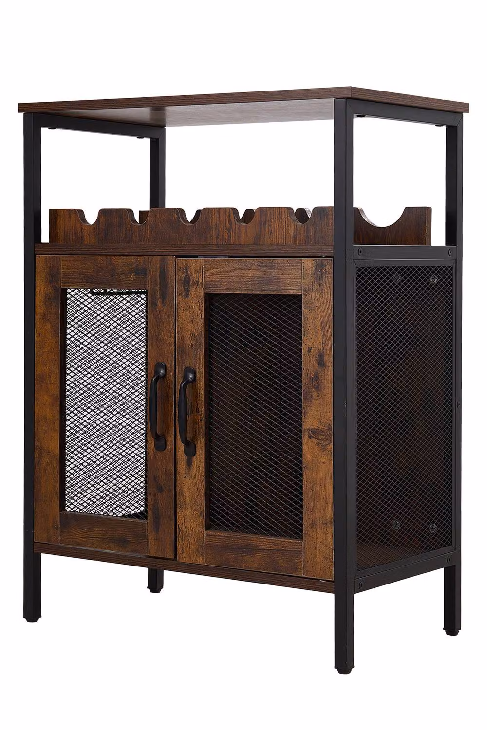 Living and Home Wooden Wine Bar Cabinet with Wine Rack and Stemware Holders in Grey and Brown – 3