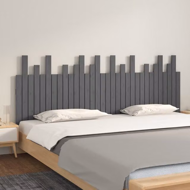 Berkfield Home Grey Solid Wood Pine Wall Headboard, W: 204 cm, D: 3 cm, H: 80 cm