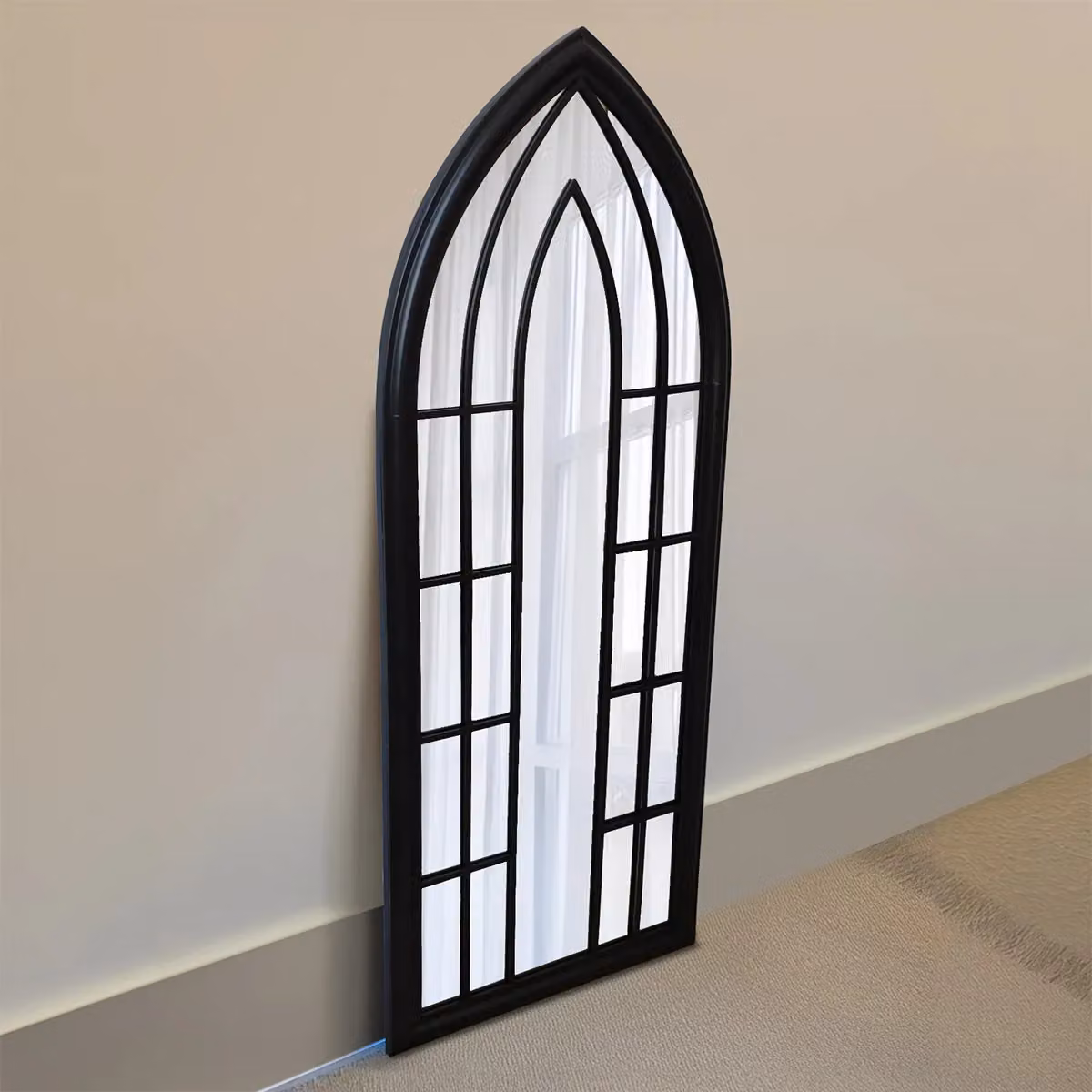 Agenzia 14 Antique Black Arched Metal Frame Window Garden Wall Mirror, H 153 cm x W 60 cm – 3