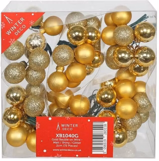 KDMD Gold Christmas Baubles with Matt Shiny Glitter Finish, 72 Pack