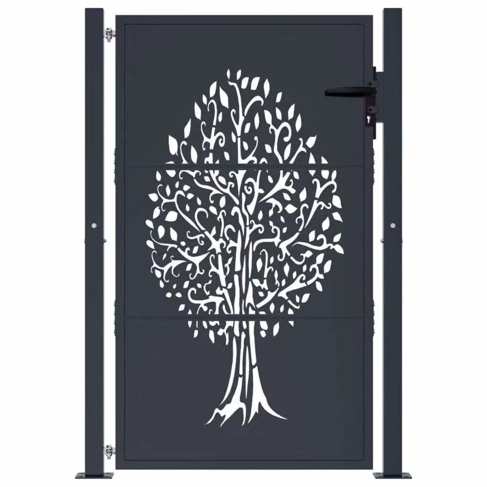 Berkfield Home Anthracite Steel Garden Gate with Tree Design, W: 105 cm, H: 130 cm – 3