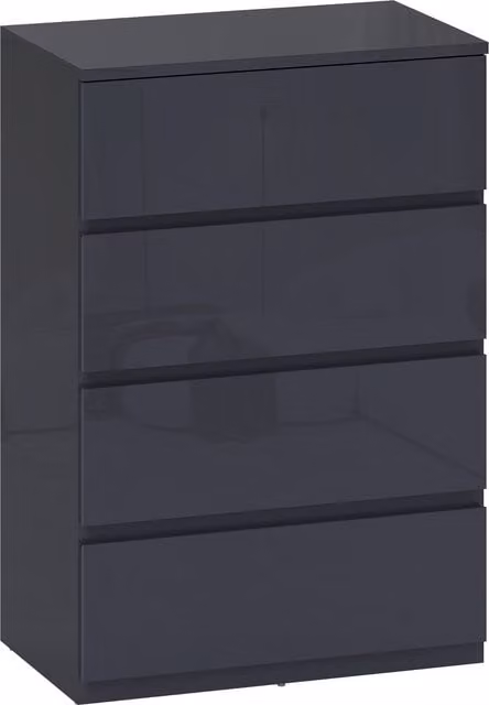 HOMCOM Grey High Gloss 4-Drawer Chest of Drawers with Soft-Close Drawers and Metal Accents – 1