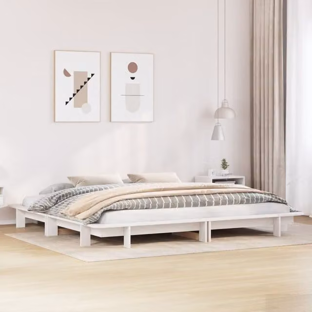 Berkfield Home Solid Wood Pine Bed Frame in White, W: 160 cm, D: 200 cm