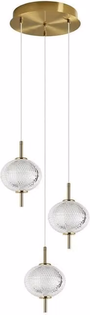 Netlighting Corado Cluster Pendant Ceiling Light in Gold/Brass with 3x Transparent Glass Spheres and Warm White LED