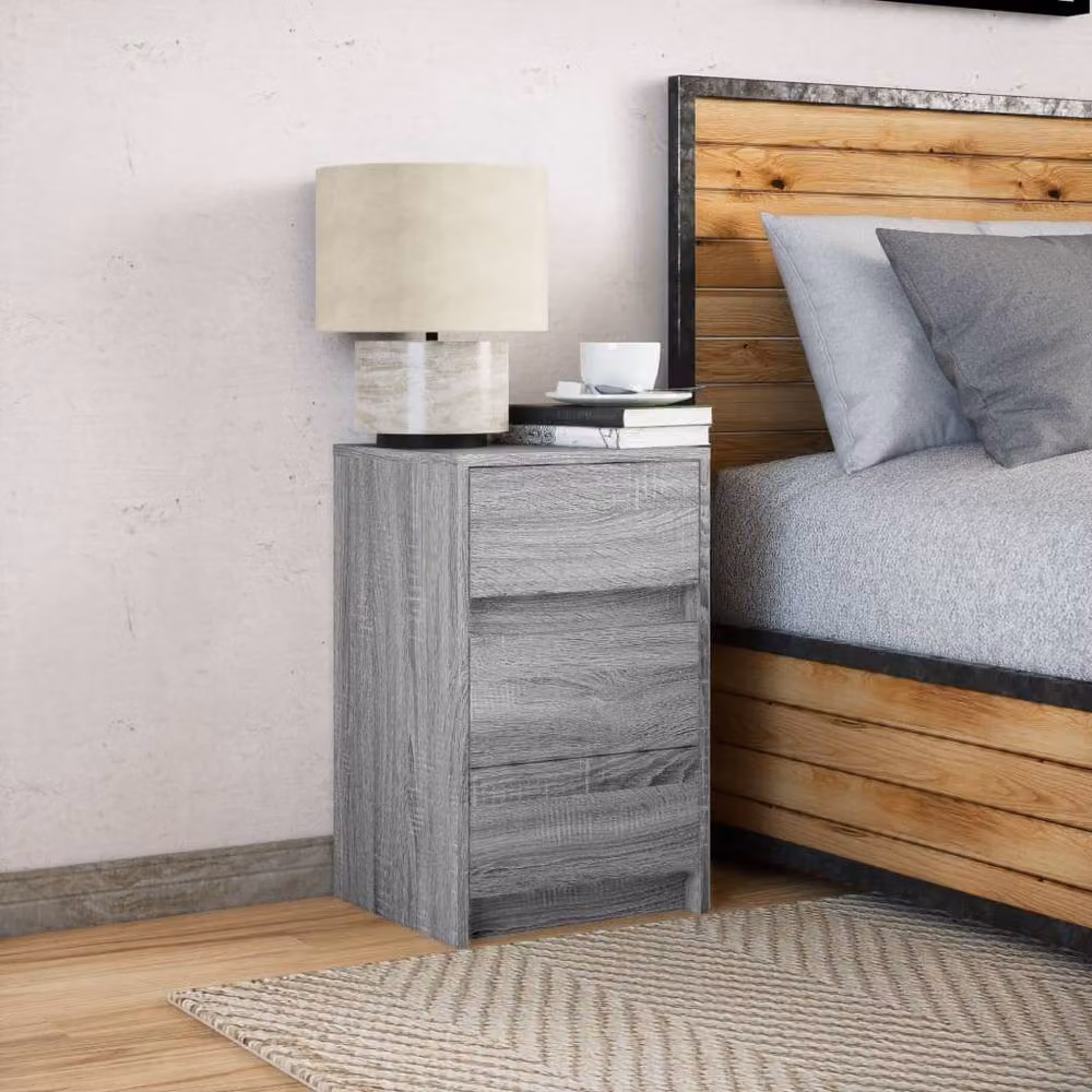 Berkfield Home Modern Grey Sonoma Bedside Cabinet with Integrated LED Lighting – 2