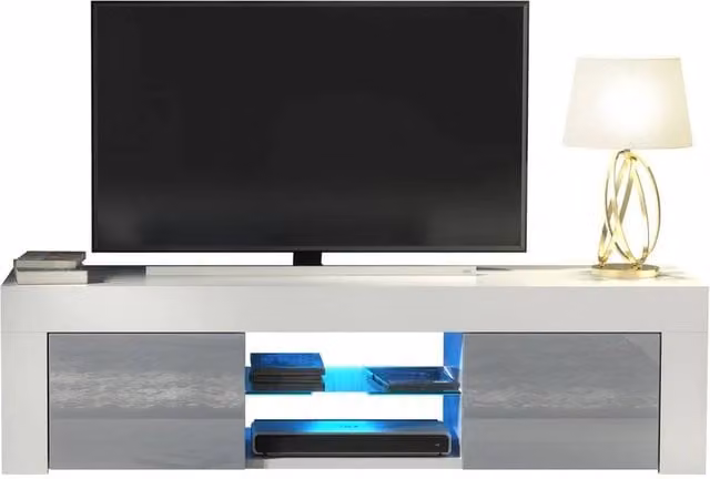 FORGEVIO Modern Glossy TV Unit and Sideboard in Grey and White