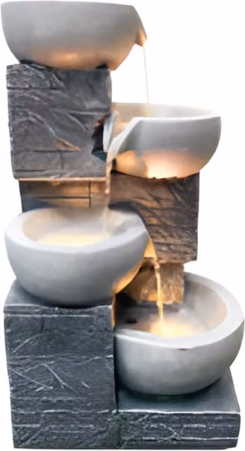 Tranquility 4 Bowl Pouring Pots Grey Resin Tabletop Cascade Water Feature
