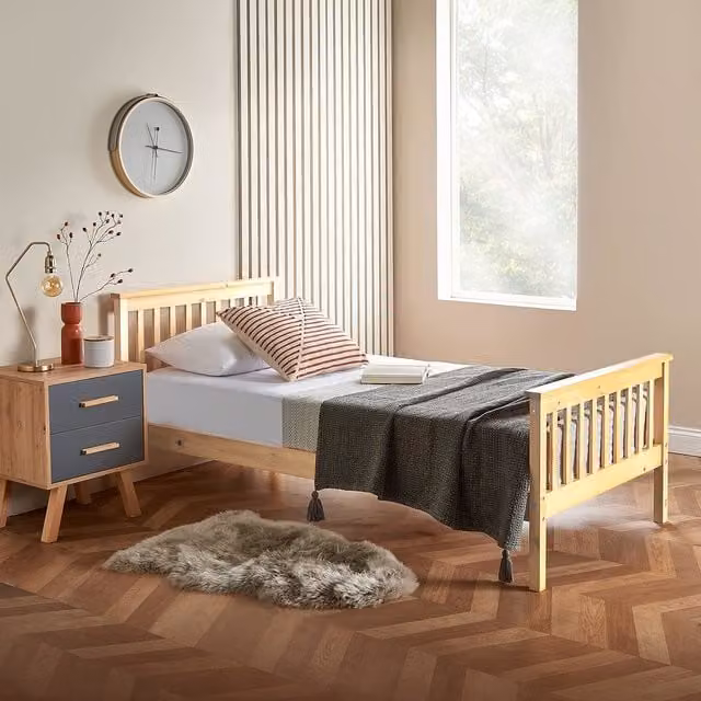 Home Treats Single Solid Wood Bed Frame in Light Pine, W/D/H: 90 x 190 cm