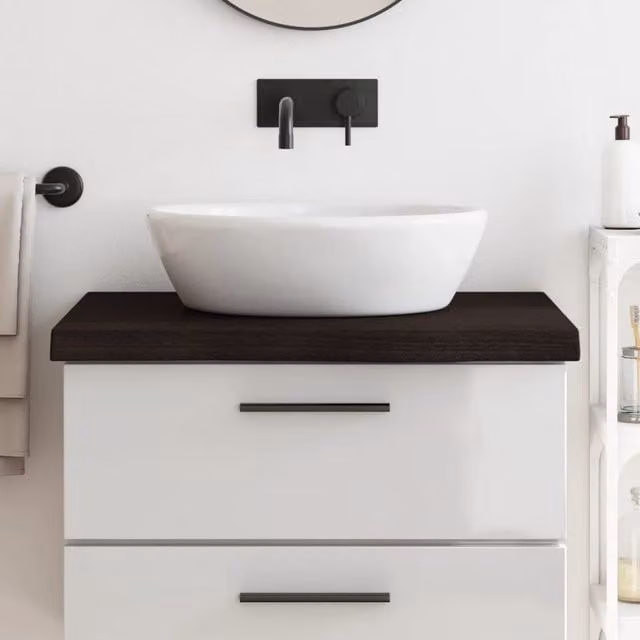 Berkfield Home Bathroom Countertop in Dark Brown and Grey Treated Solid Wood, W: 80 cm, D: 60 cm, H: 2-6 cm