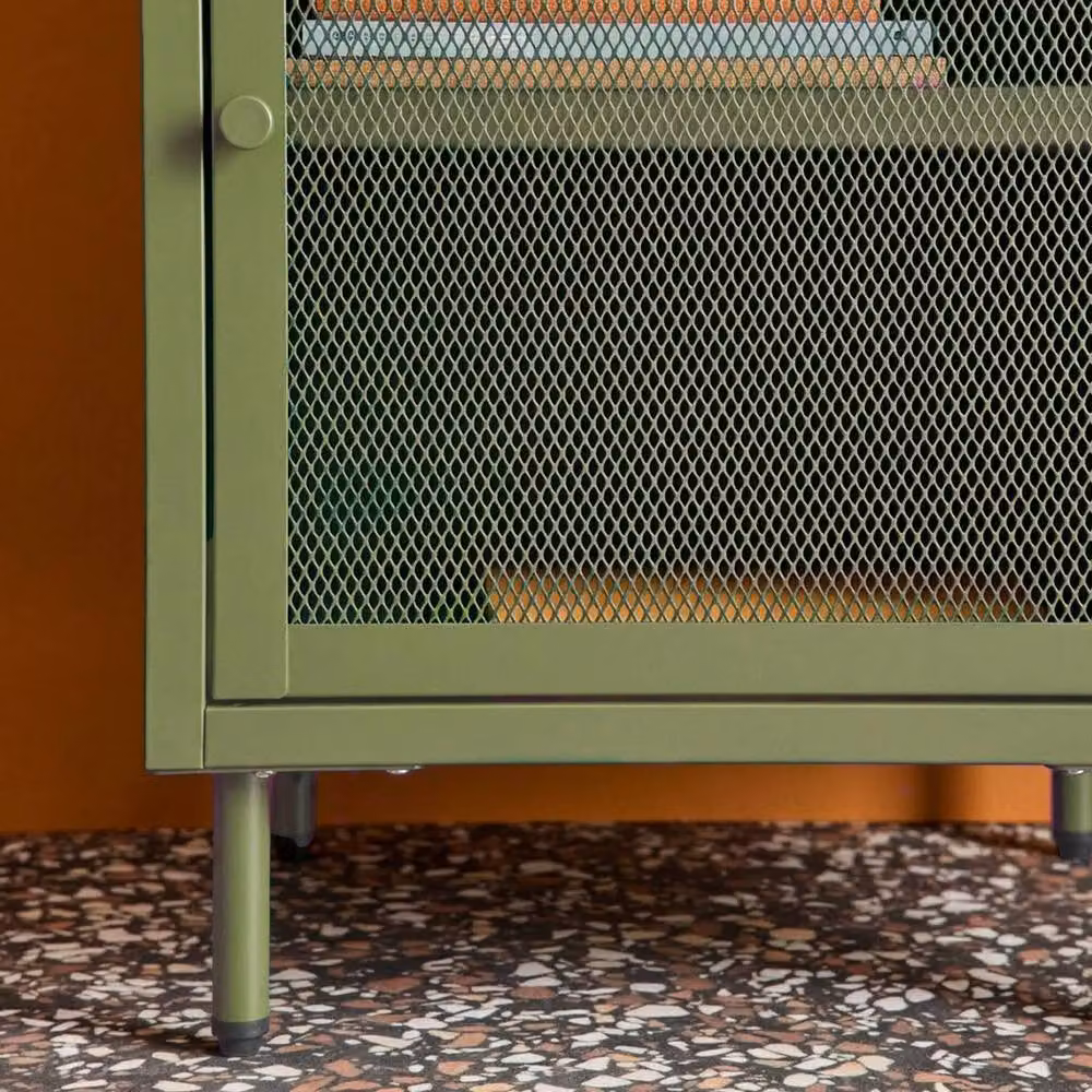 Sweekeek Industrial Metal Bedside Table Set of 2 with 1 Door in Green, W/D/H: 40 x 40 x 58.5 cm – 3