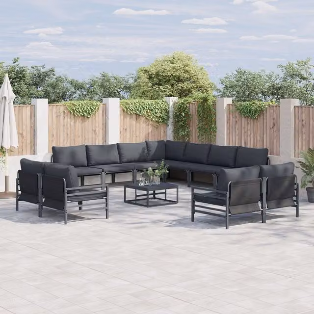 Berkfield Home 11 Piece Modern Garden Sofa Set in Anthracite Steel and Multicolour Metal