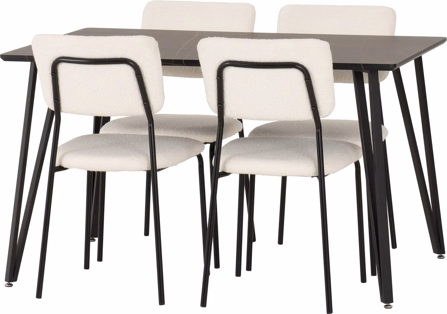 Seconique Marlow & Sheldon Modern Rectangular Dining Set with Marble Effect Table and Chairs in White and Black – 3