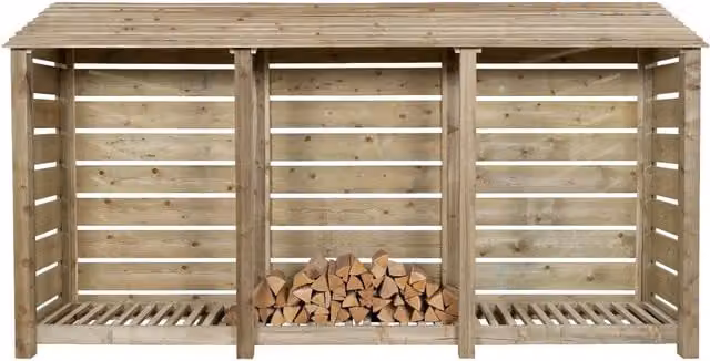 Arbor Garden Solutions Slatted Triple Bay Wooden Log Store in Natural Light Green, Width: 180 cm