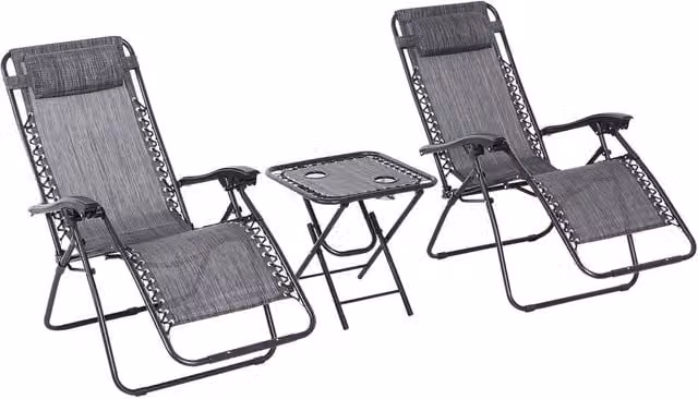 Matteo Folding Zero Gravity Sun Lounger Set with Side Table and Cup Holders in Light Grey – 1