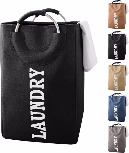 Neel Blue 43L Collapsible Laundry Basket with Handles in Black and Blue – 1
