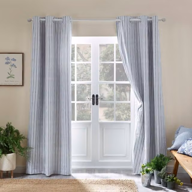 Catherine Lansfield Logan Blue Striped Eyelet Curtains