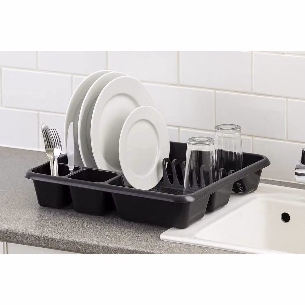 PAWNORA Black Plastic Dish Drying Rack with Cutlery Holder, W/D/H: 100 x 100 x 100 cm – 2