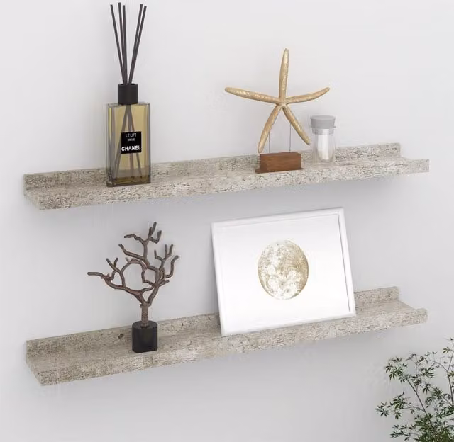 Berkfield Home Wall Mounted Shelves, 2 Pack, Grey, W: 60 cm, D: 9 cm, H: 3 cm