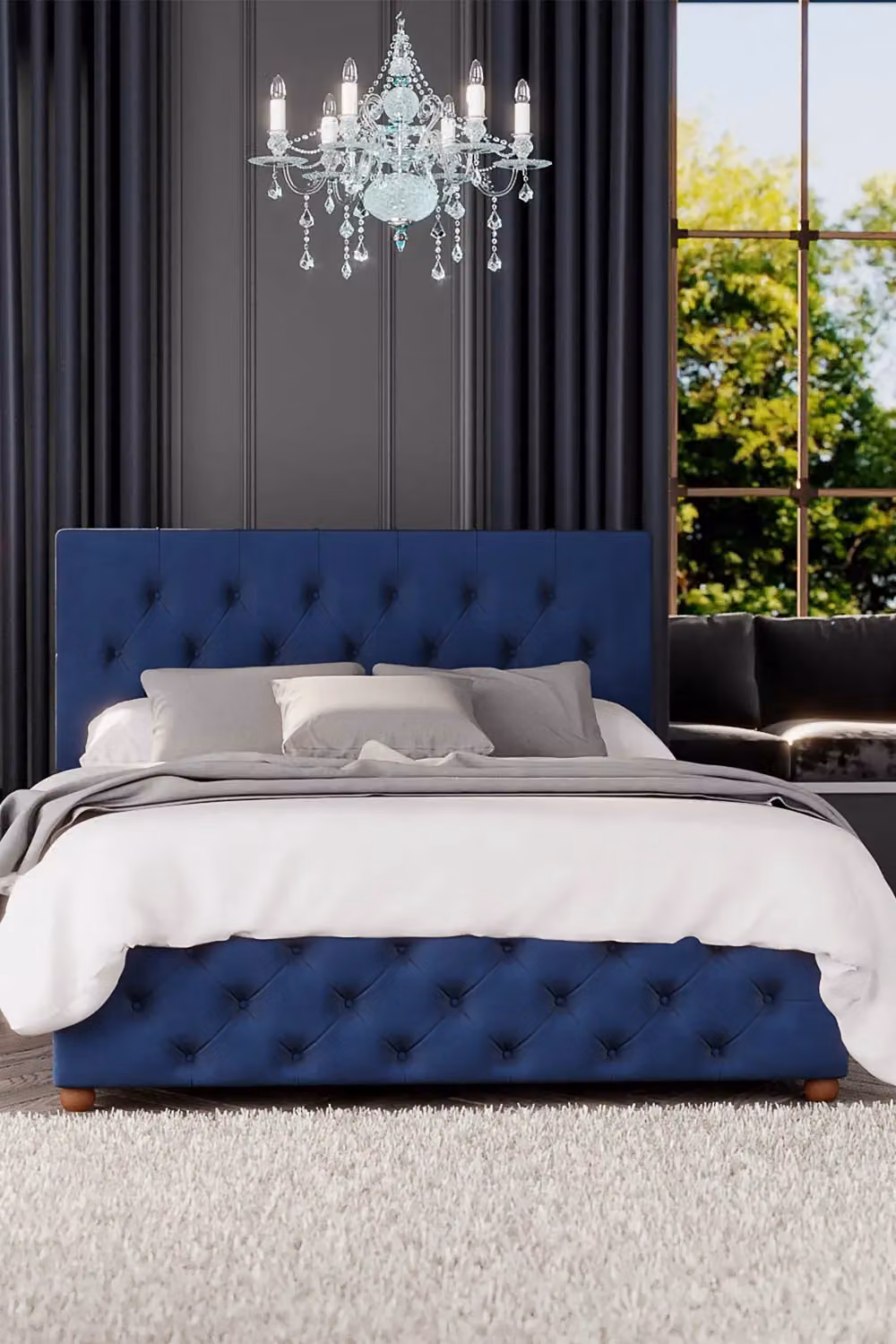 Laurence Llewelyn-Bowen Luna Ottoman Storage Bed in Navy Blue Plush Velvet Fabric, King Size (W/D: 180 x 200 cm) – 2