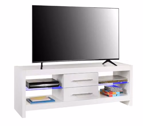 MMT Furniture Designs Ltd Modern White Gloss TV Stand with LED Lights and Glass Shelves, W/D/H: 140 x 40 x 50 cm – 2