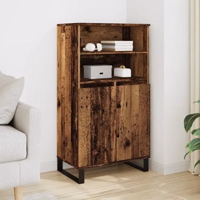 Berkfield Home Old Wood Highboard in Brown, W/D/H: 60 x 36 x 110 cm