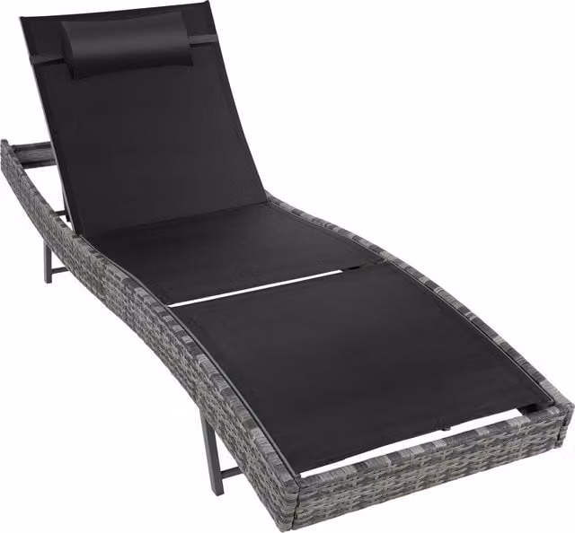 tectake Moana Sun Lounger in Grey with Adjustable Headrest and Textilene Fabric – 1
