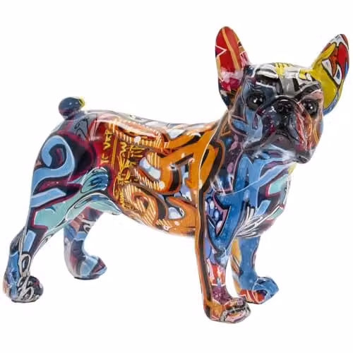 Leonardo Multicolour Graffiti Art French Bulldog Ceramic Figurine, H 20 cm x W 10 cm x D 10 cm