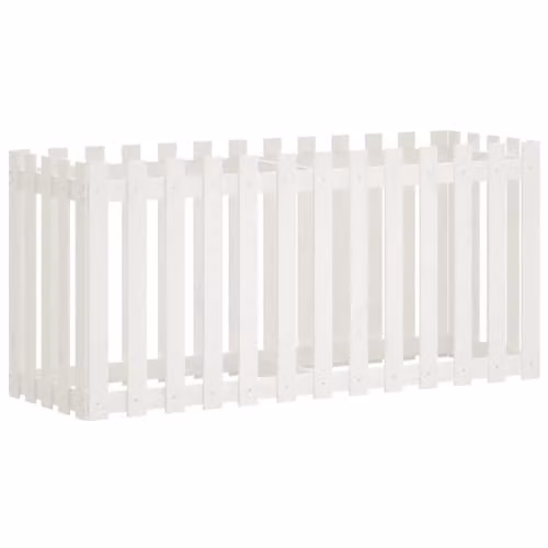 vidaXL White Pine Wood Garden Raised Bed with Fence Design W/D/H: 150 x 50 x 70 cm