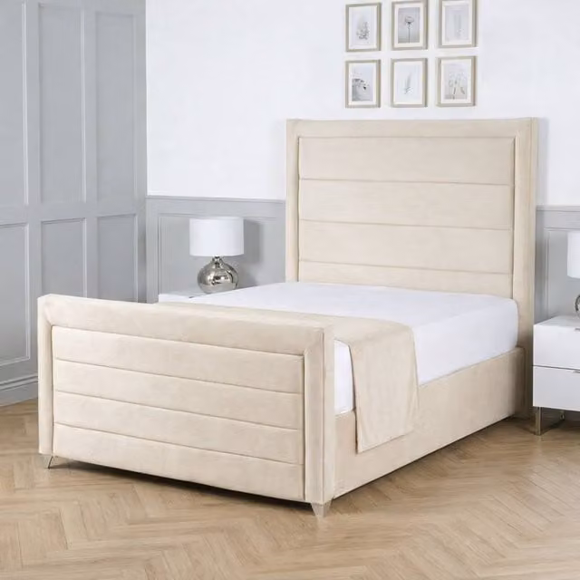 Living Comfort Bedz Selena Upholstered Gas Lift Storage Bed in Beige, W/D/H: 140 x 200 cm