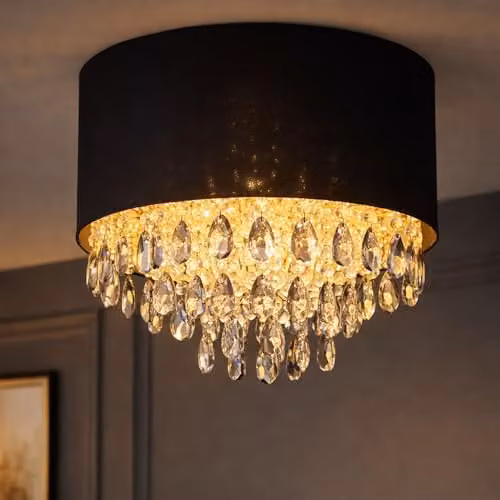 Globo Lighting Black and Gold Crystal Ceiling Light with Transparent Glass, Diameter: 40 cm, Height: 33 cm – 2