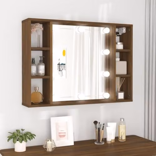 vidaXL Modern Brown Mirror Cabinet with LED Lighting, W/D/H: 76 x 15 x 55 cm – 2
