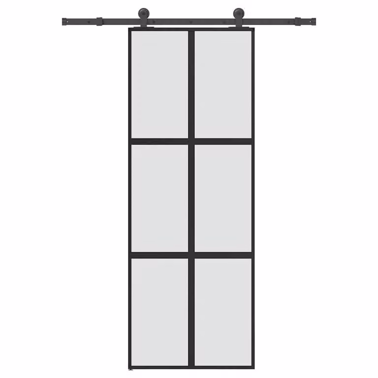 Berkfield Home Black Industrial Sliding Door with Hardware Set, Tempered Glass and Aluminium, W: 76 cm, H: 205 cm