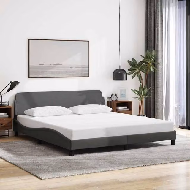 Berkfield Home Dover Upholstered Fabric Bed Frame in Dark Grey, W/D/H: 180 x 200 cm