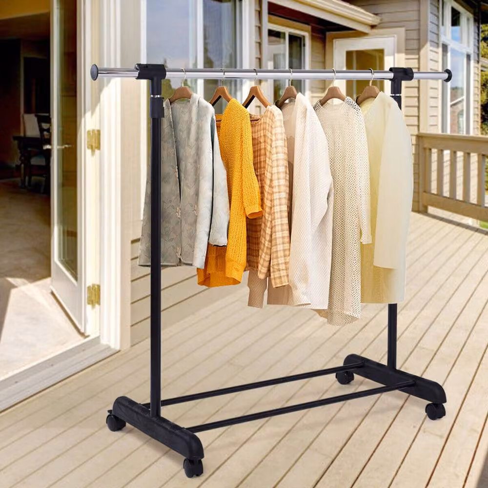 CASART Height-Adjustable Rolling Clothes Rack with Pull-out Rail in Matt Black Metal – 2