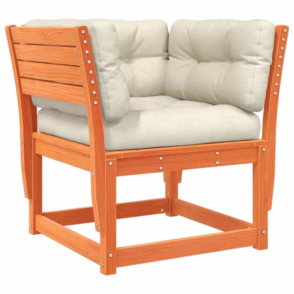Berkfield Home Garden Sofa Armrest with Cushions in Wax Brown Solid Pine Wood – 2