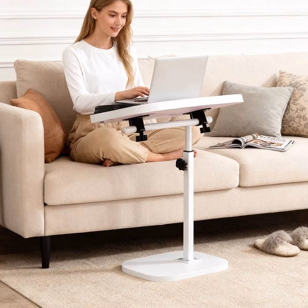 NESTLUNE White Adjustable C-Shaped Sofa Side Table with Tilting Top – 3