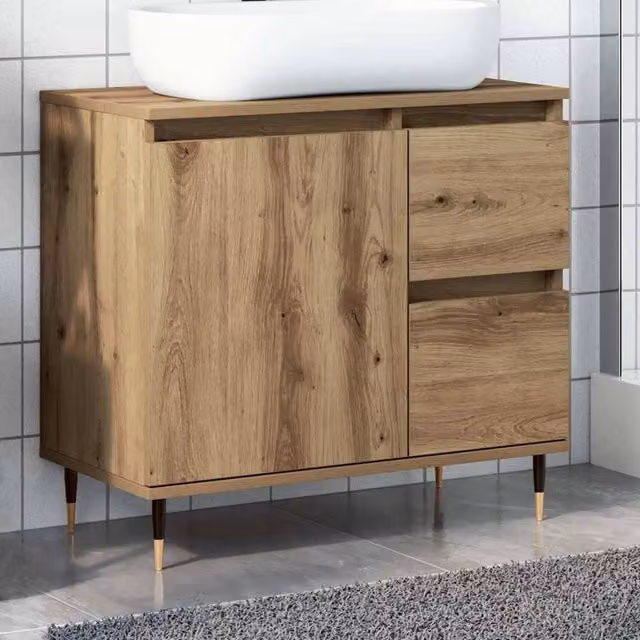 Berkfield Home Artisan Oak Bathroom Cabinet in Brown, W: 65 cm, D: 33 cm, H: 60 cm