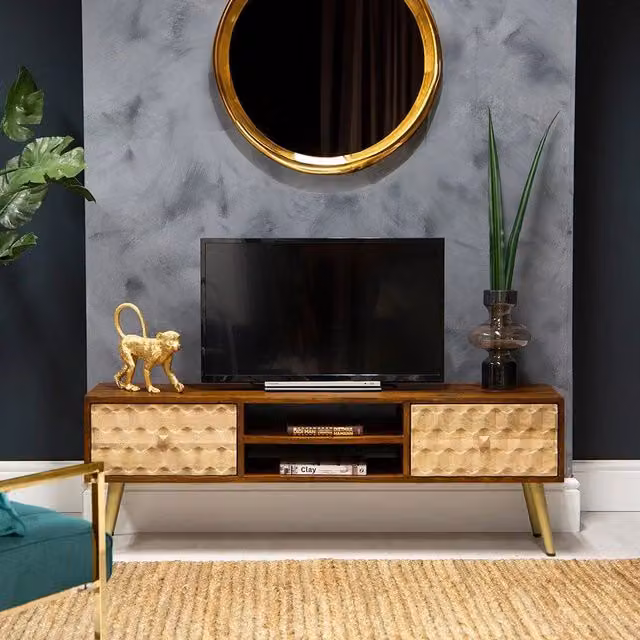 IH Design Perdue Large TV Unit in Grey Solid Mango Wood
